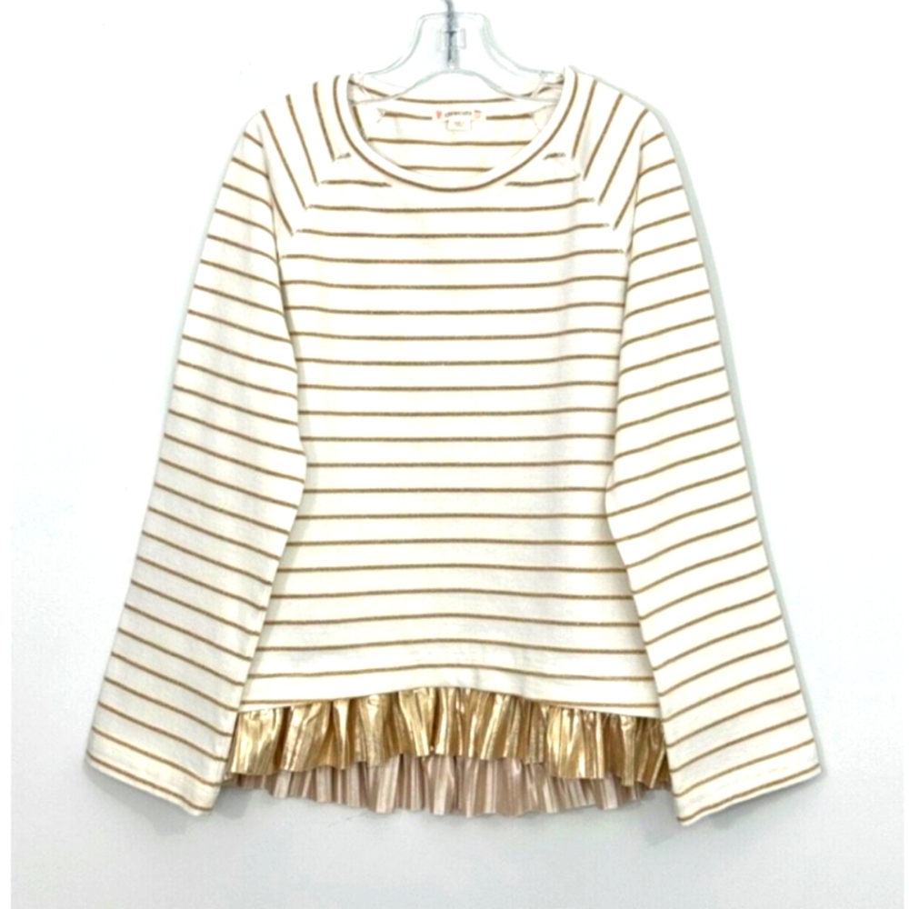 NWT Crewcuts Girls T Shirt 14 Cotton lvoryGold Striped Long Sleeve Crew Neck